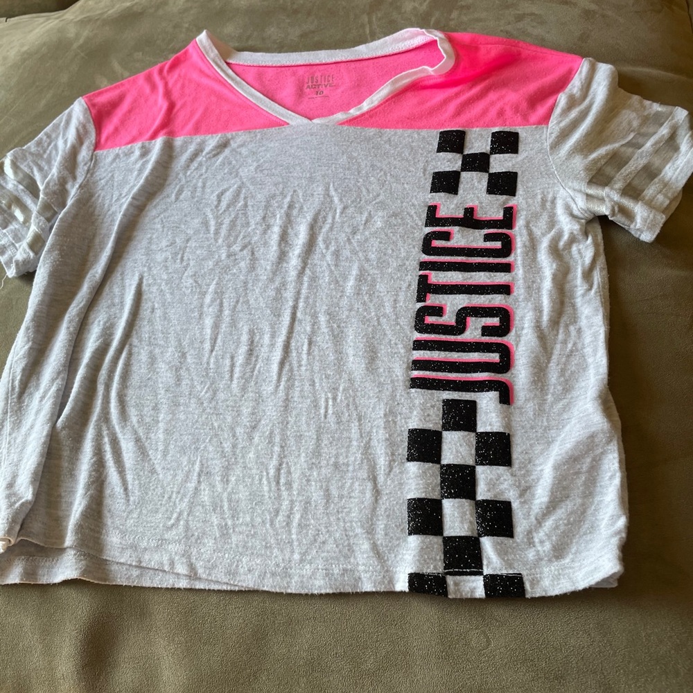 Justice hot pink checkered tee.